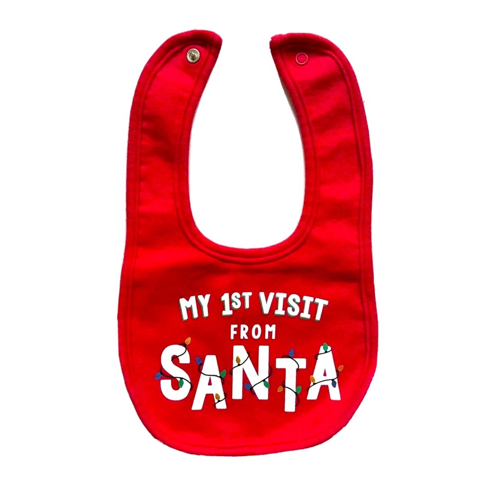 Carters Baby Boy OS My 1st Visit from Santa Bib Snap Cotton Lined Christmas